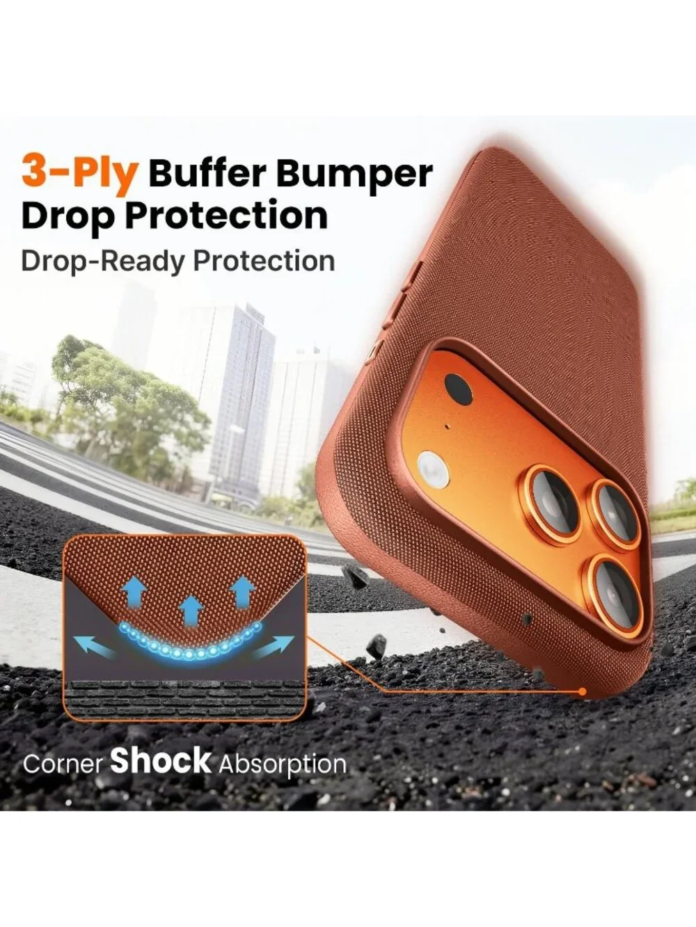 iPhone 17 Pro Orange Techwoven Drop Protection Shockproof Skin-Friendly Case